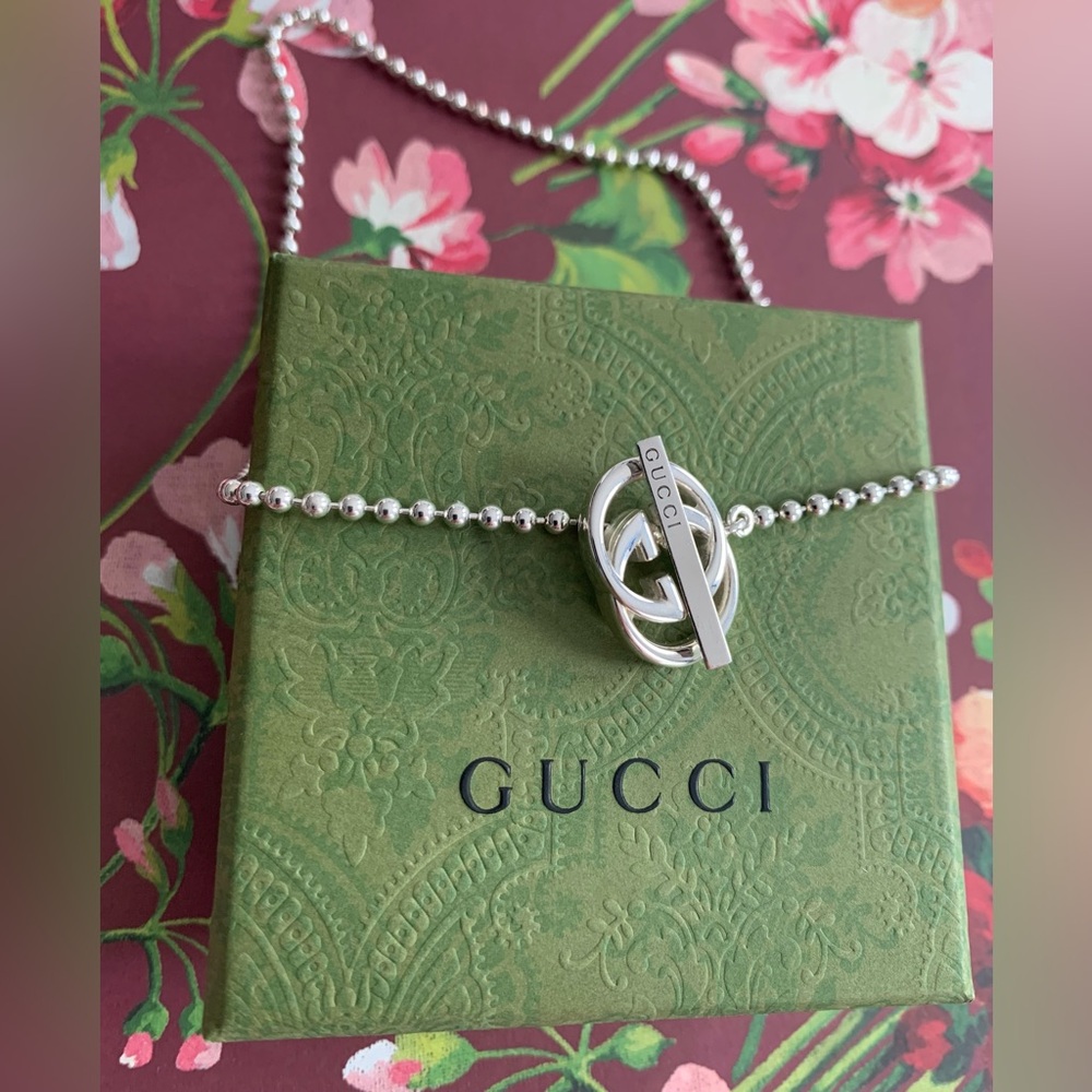 New Authentic GUCCI Interlocking GG Chocker NECKLACE Ball Chain Sterling Silver